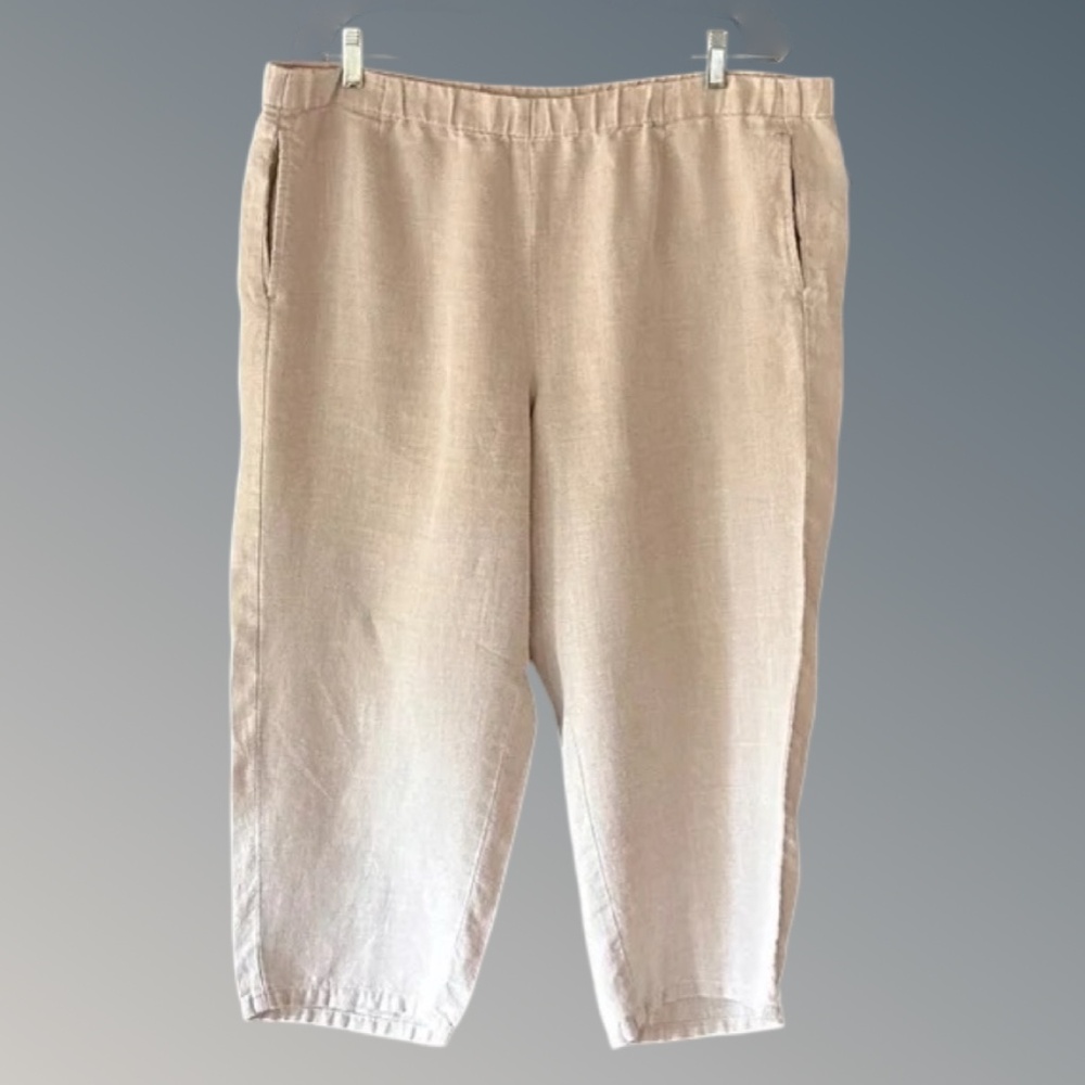 J.Jill Cropped Linen Pants Size XL Pull On Elastic Waist Pockets